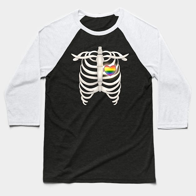 Ribcage With A Rainbow Heart Baseball T-Shirt by TheQueerPotato